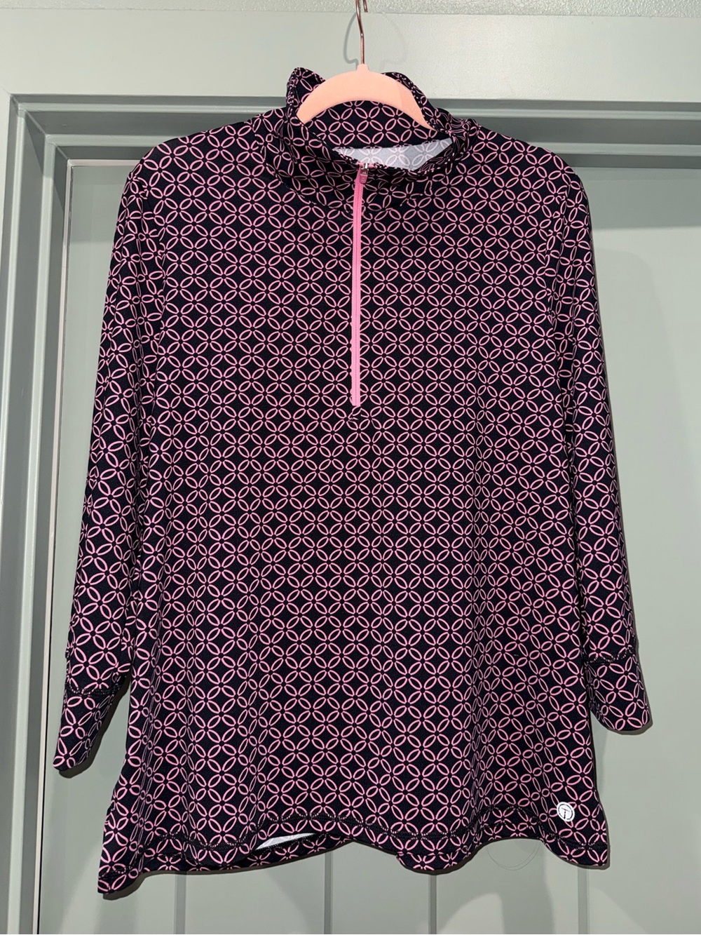 T By Talbots GEO-PRINT HALF-ZIP PULLOVER UPF 50+ Large 3/4 Sleeve